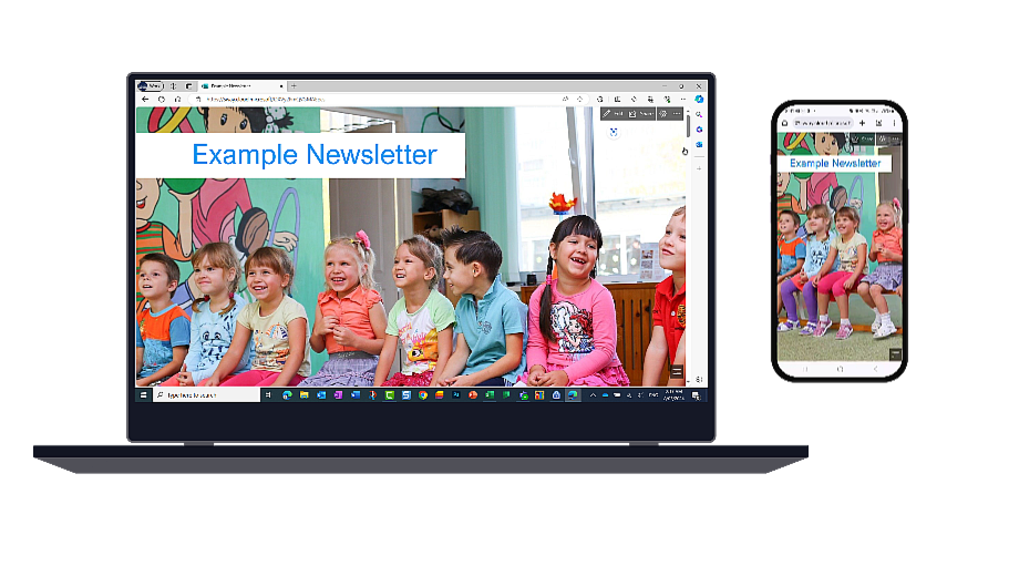 A Sway newsletter shown on a laptop and a mobile phone. The font size and image has been reformatted to fit the screen size of the different devices.