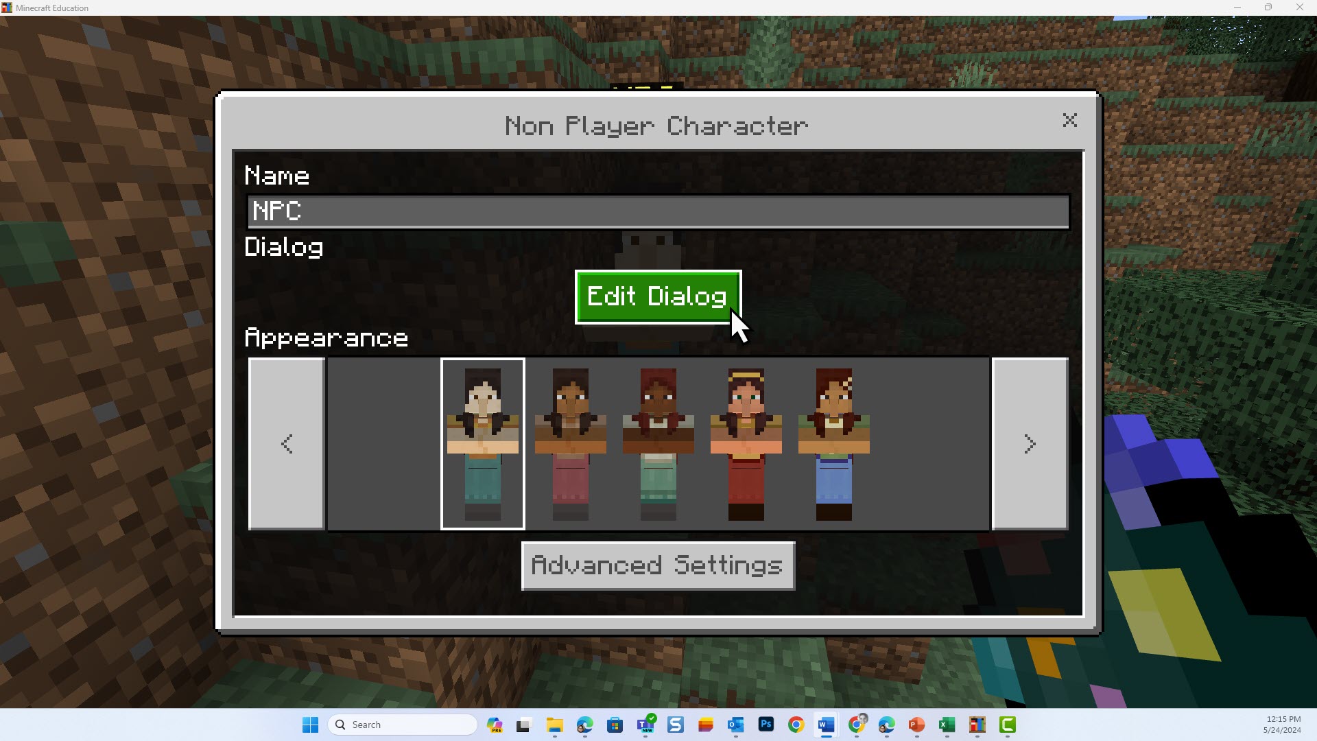 NPC window with mouse hovering over the edit dialog button.