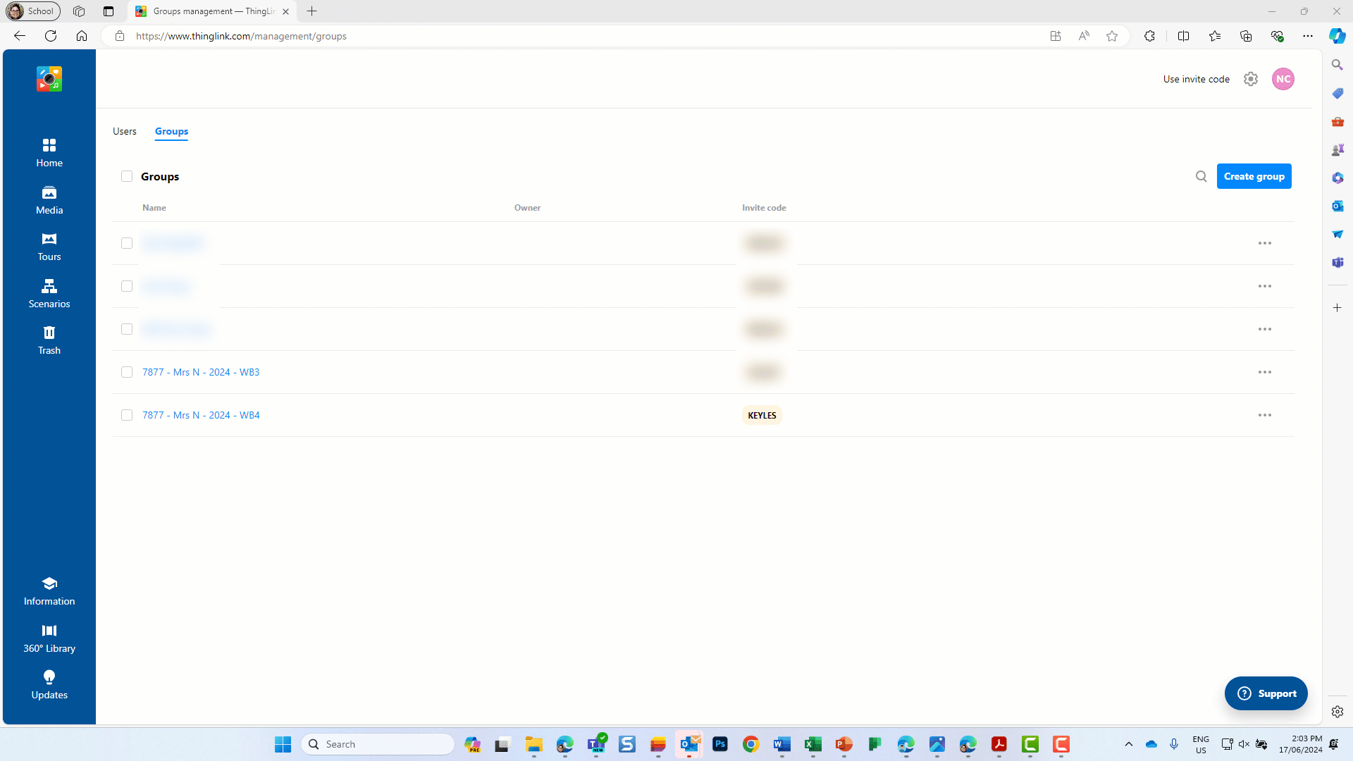 Screen capture showing the steps to share a group join code.