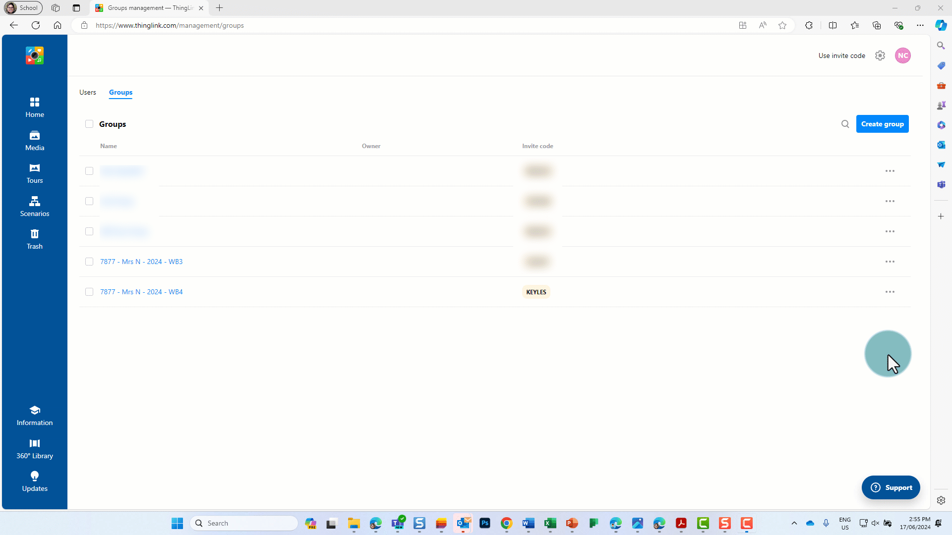 Screen capture showing the steps to add students to a group if they already have school organisation accounts.
