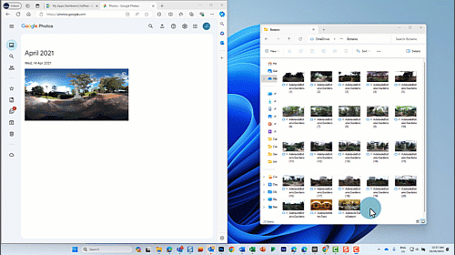 Screen recording showing the steps to upload 360-degree photos to Google Photos and view it in 360 mode. 360-degree photo in the is example is the inside of an Adelaide Metro train.