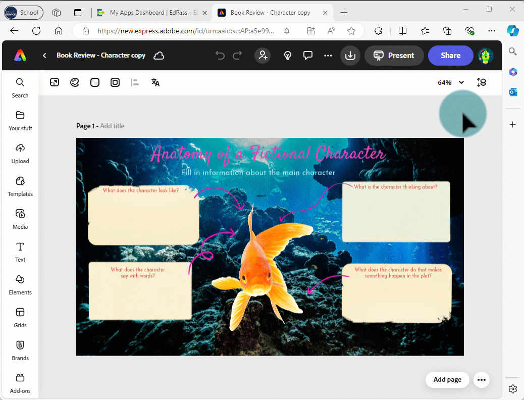 Screen recording showing the steps to share a customisable template.