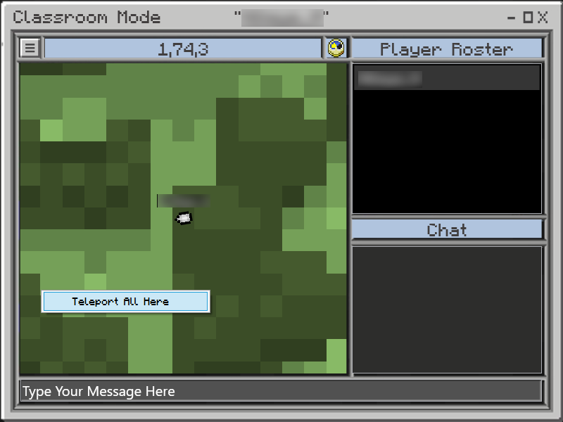 Classroom Mode screen with the &lsquo;Teleport all here&rsquo; pop-up showing ready to be selected by the teacher to teleport students.